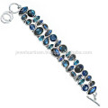 Flashy Swiss Blue Topaz Labradorite Kyanite Gemstone &amp; 925 Sterling Silver Designer Bracelet